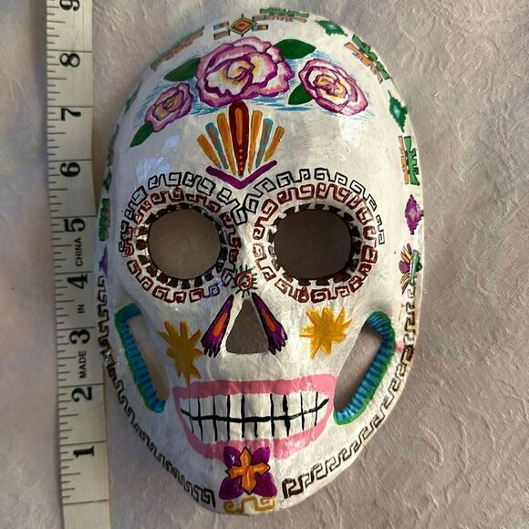 Art Mask Hand Crafted Painted Sugar Skull Skeleton Unique Paper Mache - Picture 6 of 7